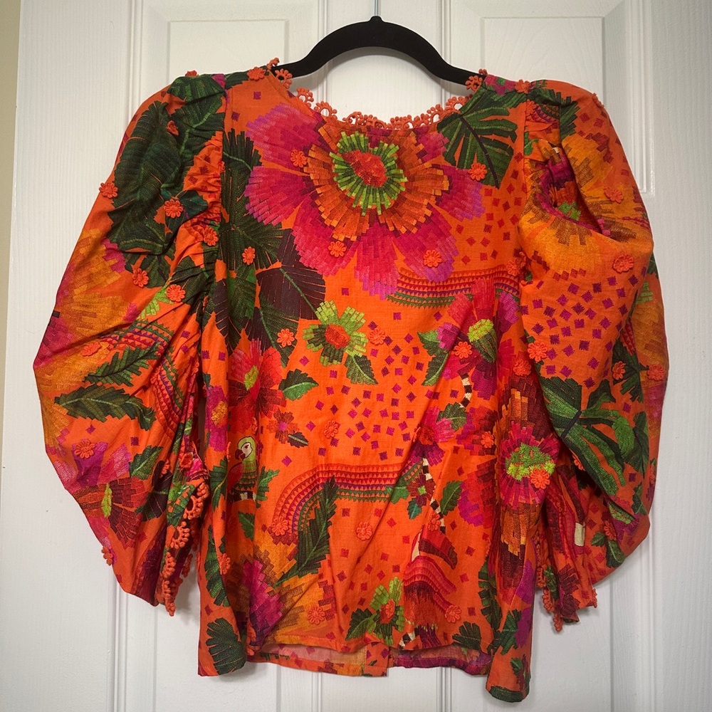 FARM Rio Women's Blouse in Orange Blooming Garden Size: XS - Picture 7 of 13